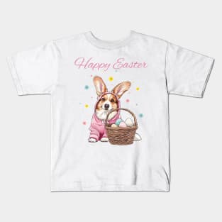 Happy easter corgi bunny dog Kids T-Shirt